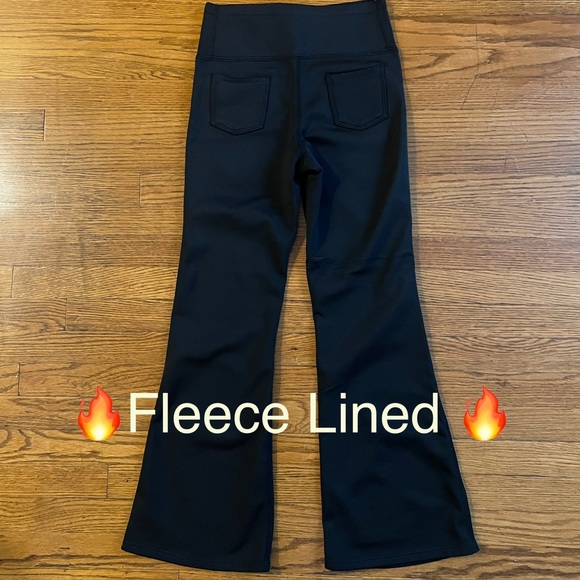 Pants - Black Winter Thermal Flare Leggings with Pockets